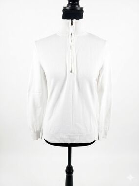 Foxcroft White Half-Zip Cowl Neck Sweater